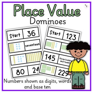 Place Value Dominoes Educational Cards Printable Math Games for Kids Montessori Counting
