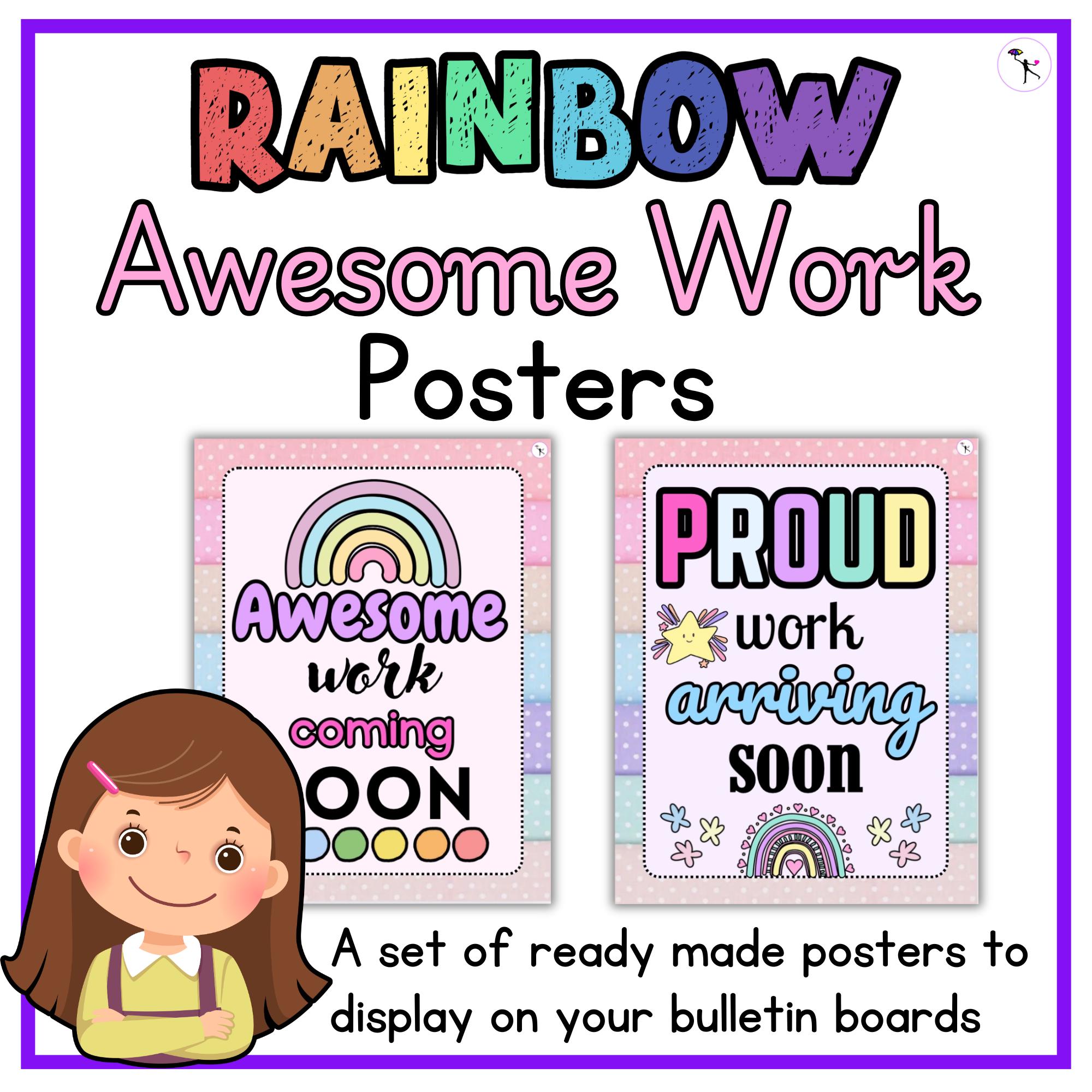Inspiring Pastel Rainbow Classroom Posters: Motivational Bulletin Board Display for Teachers & Students