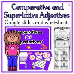 Fichas de ejercicios sobre adjetivos superlativos y comparativos para el currículo de inglés elemental.