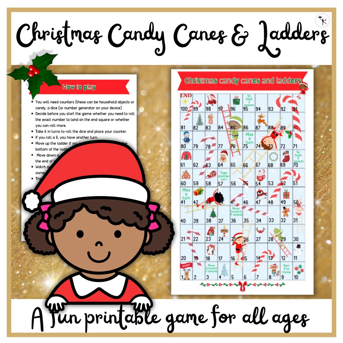 Festive Printable Snakes and Ladders Math Game for Kids - Etsy
