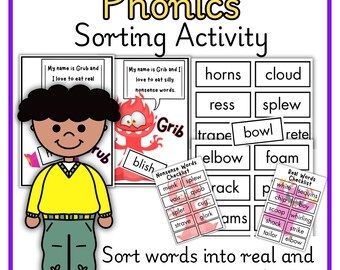 Phonics Flashcards Printable Educational Sorting Activity for EYFS and Kindergarten