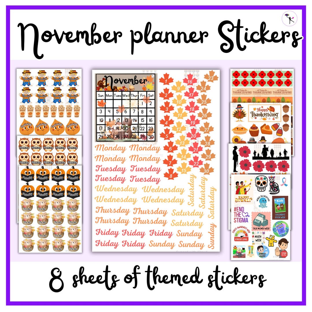 November Themed Stickers for Journals, Teaching and Planning - Etsy