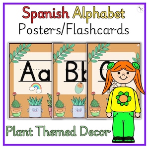 Posters et cartes mémoire de l'alphabet espagnol : décoration de classe sur le thème des plantes pour l'apprentissage des langues