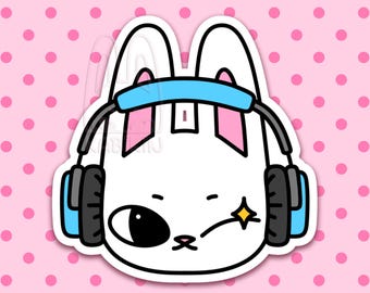 Kabi Winking Headphones Y2K-Aufkleber | Kabikin | Cabbit Kiss-Cut-Vinyl