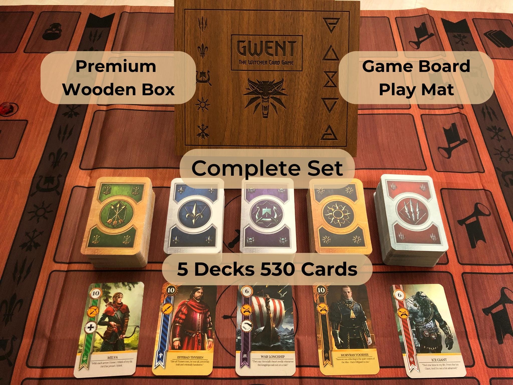 Gwent Complete Set 530 Cards, All 5 Decks , Wooden Box & Playmat - for the  Witcher Lovers - Etsy