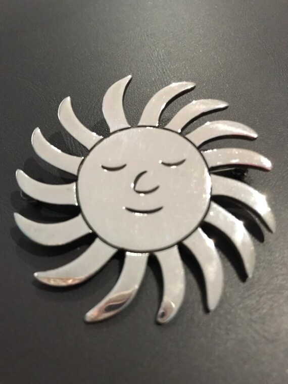 Mexican Sterling Silver 925 Vintage Sun Face Broa… - image 2