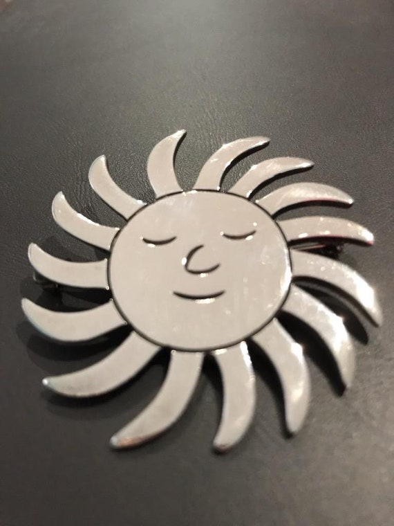 Mexican Sterling Silver 925 Vintage Sun Face Broa… - image 1