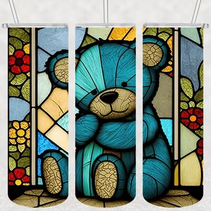 Cute Bear Stained Glass 20 oz Skinny Tumbler Sublimation Design, Téléchargement numérique instantané PNG, Straight & Tapered Tumbler Wrap PNG