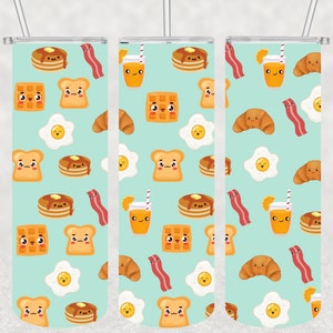 Diseño de sublimación de vaso flaco de comida kawaii de 20 oz, kawaii lindo, desayuno kawaii png, descarga digital, envoltura de vaso transparente PNG