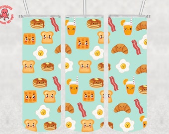 Kawaii food  20 oz Skinny Tumbler Sublimation Design, cute kawaii, breakfast kawaii png, Digital Download, Seamless Tumbler Wrap PNG