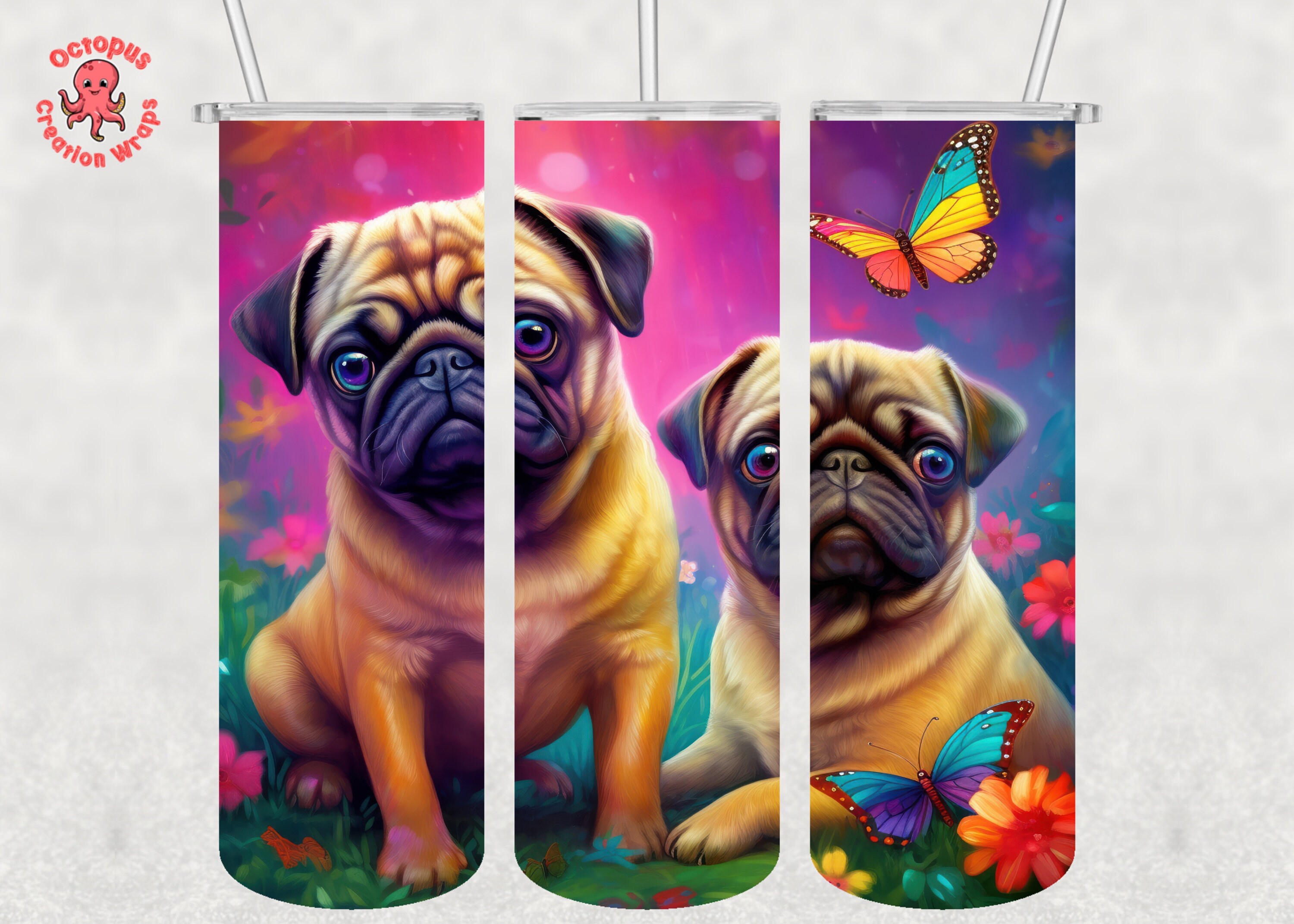 Cute Pugs 20 Oz Skinny Tumbler Sublimation Design, Instant Digital ...