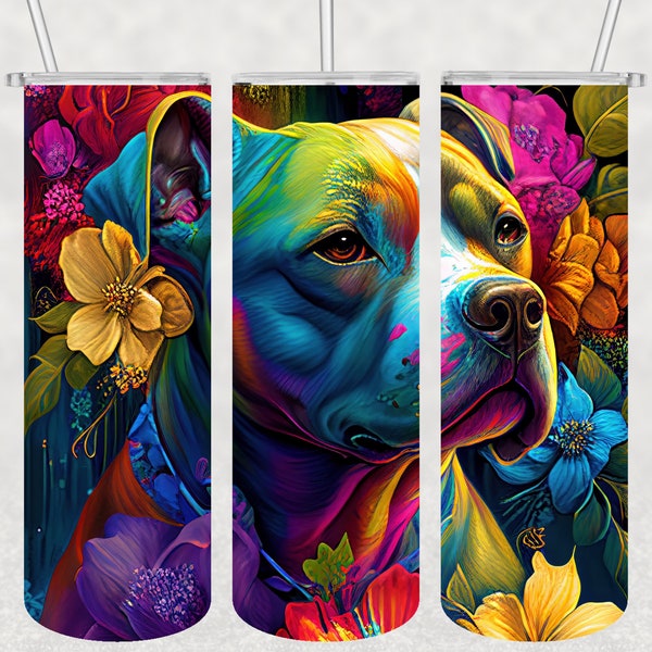 Pit bull tumbler wrap, neon pit bull png, 20 oz Skinny Tumbler Sublimation Design, Digital Download, Straight and Tapered Tumbler Wrap PNG