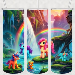 Rainbow Colorful Cute Ponis, 20oz Kids Tumbler Sublimation Design Template, Tumbler Wraps for Kids, Instant Download PNG
