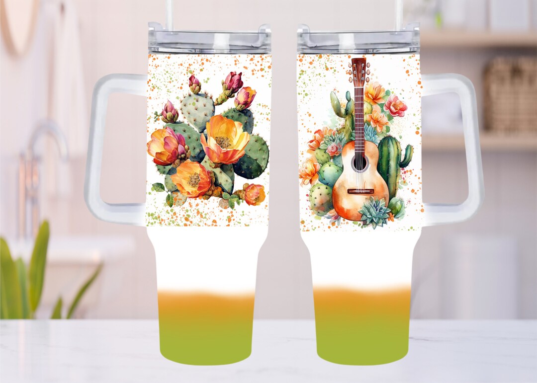 Western Guitar Watercolor 40oz Quencher Tumbler Wrap - Seamless PNG ...