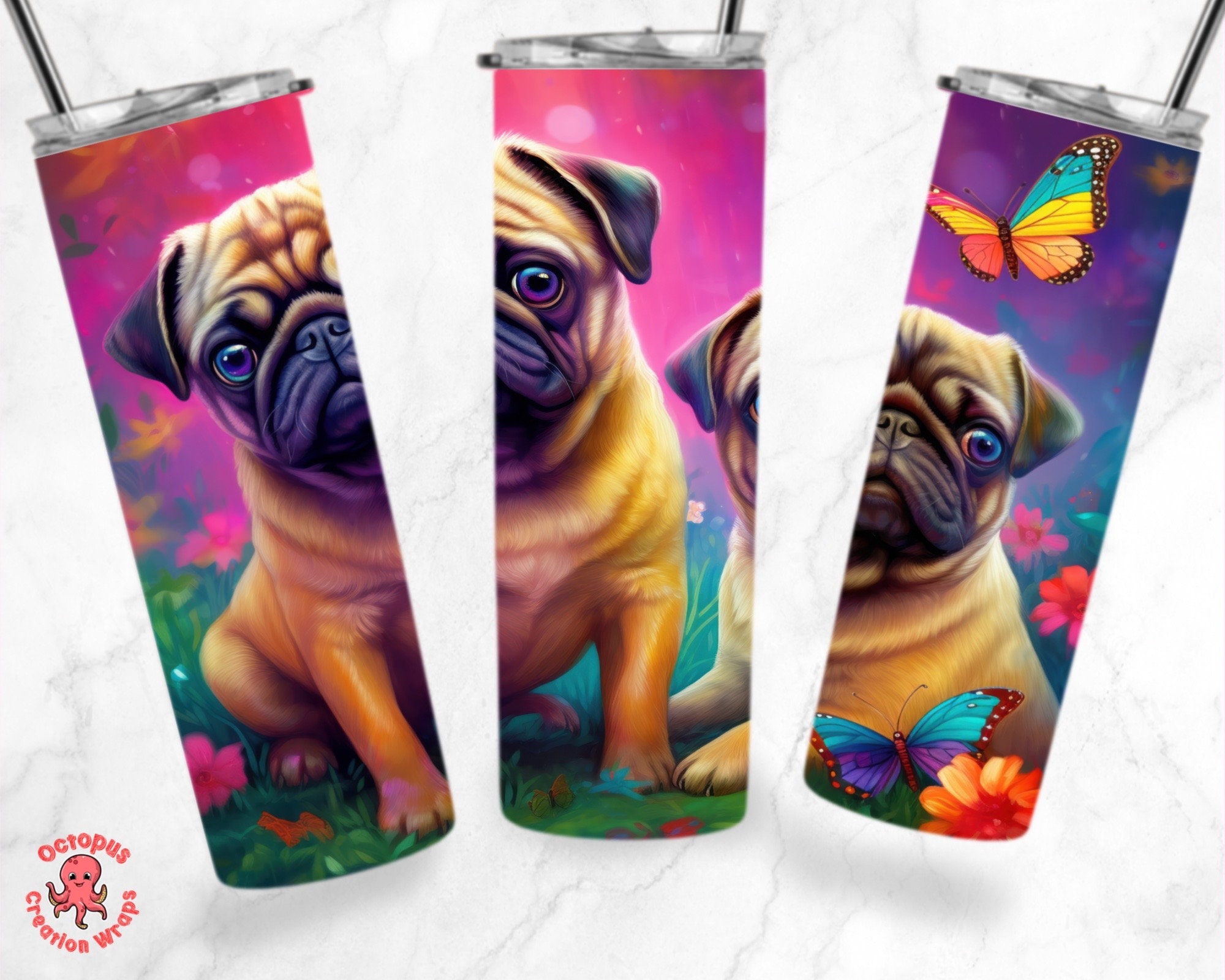 Cute Pugs 20 Oz Skinny Tumbler Sublimation Design, Instant Digital ...