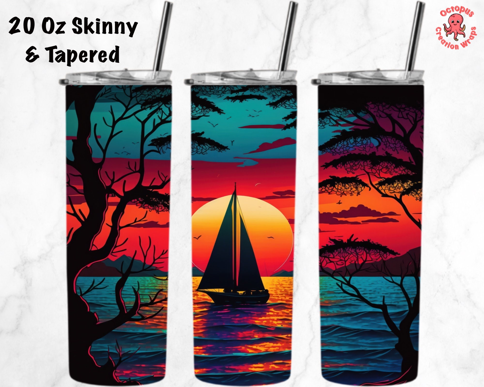 Sailboat Tumbler Wrap PNG, Boat 20 Oz Skinny Tumbler Sublimation Design ...