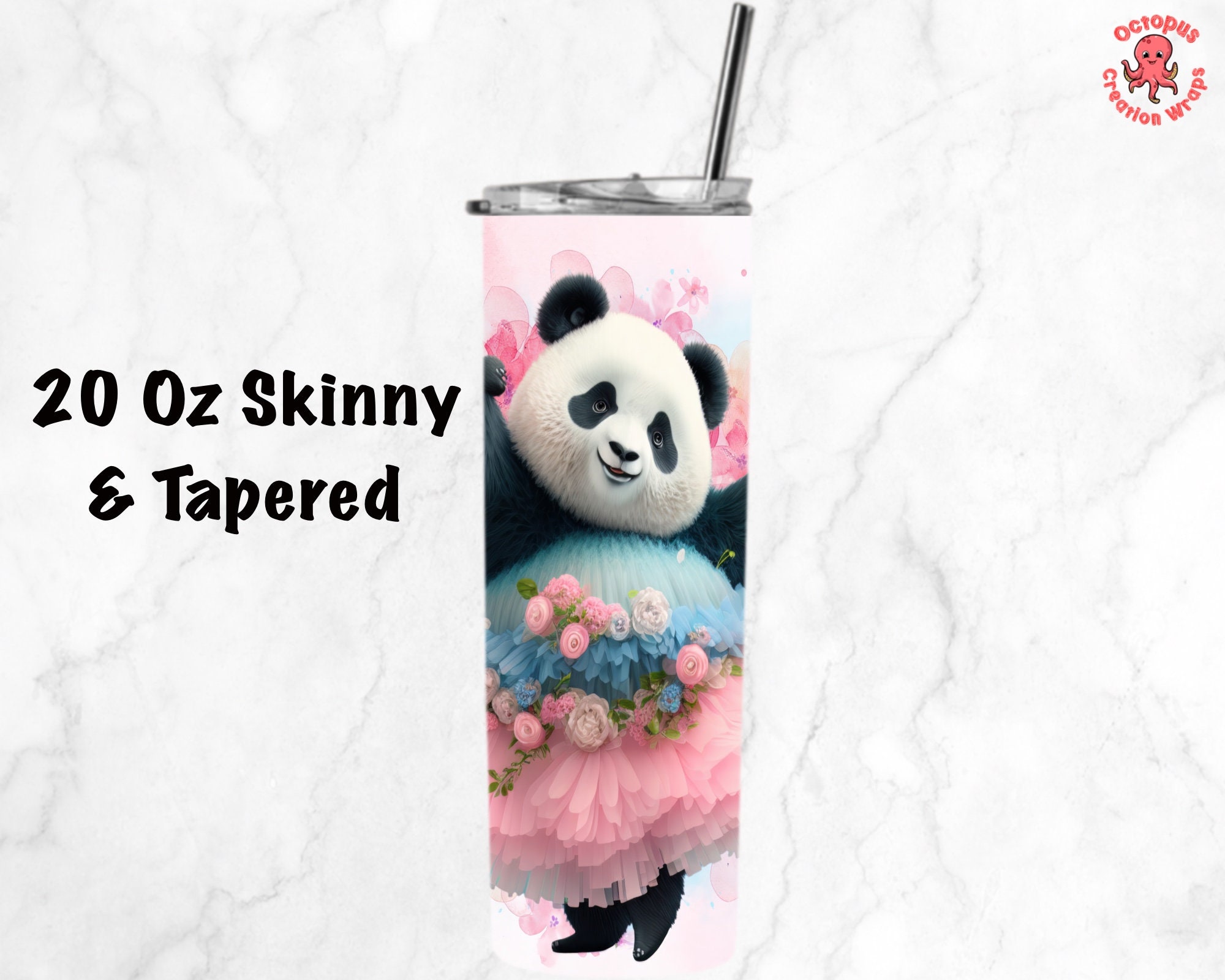 Panda in Tutu Tumbler Wrap, Panda Png, 20 Oz Skinny Tumbler Sublimation ...