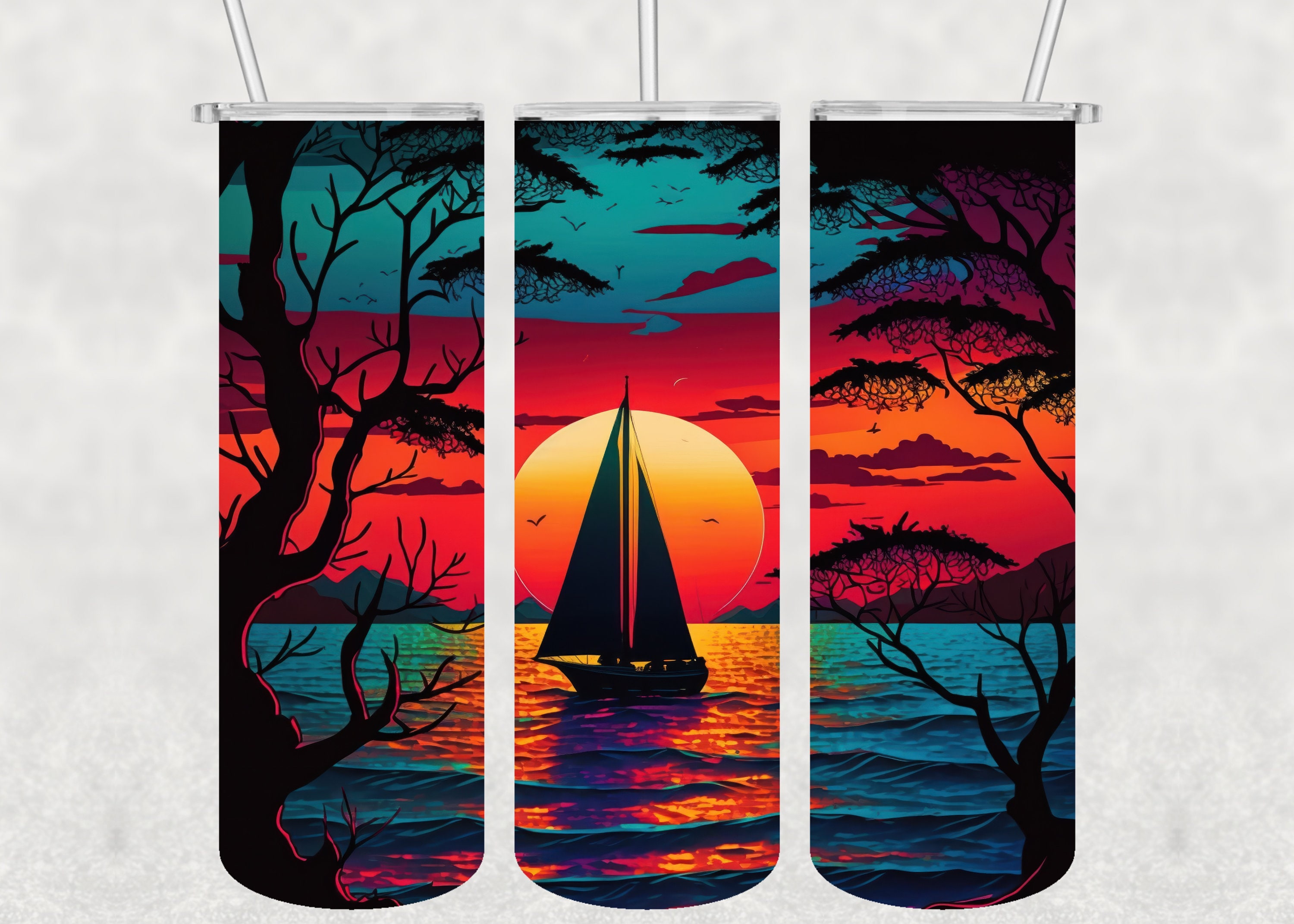 Sailboat Tumbler Wrap PNG, Boat 20 Oz Skinny Tumbler Sublimation Design ...