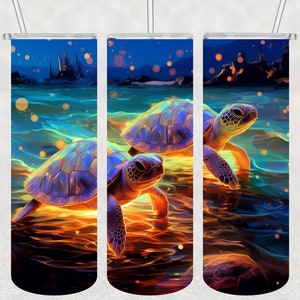 Sea Turtle, Vibrant Turtles, Tumbler Wrap 20 oz Skinny Tumbler Sublimation Design,  Instant Digital Download 5