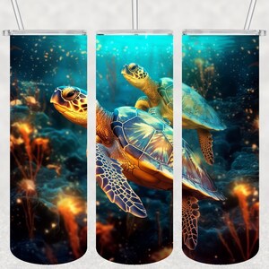 Sea Turtle, Vibrant Ocean, Tumbler Wrap 20 oz Skinny Tumbler Sublimation Design,  Instant Digital Download 1
