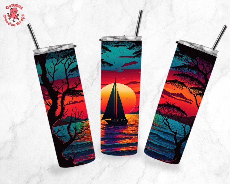 Sailboat Tumbler Wrap PNG, Boat 20 Oz Skinny Tumbler Sublimation Design ...