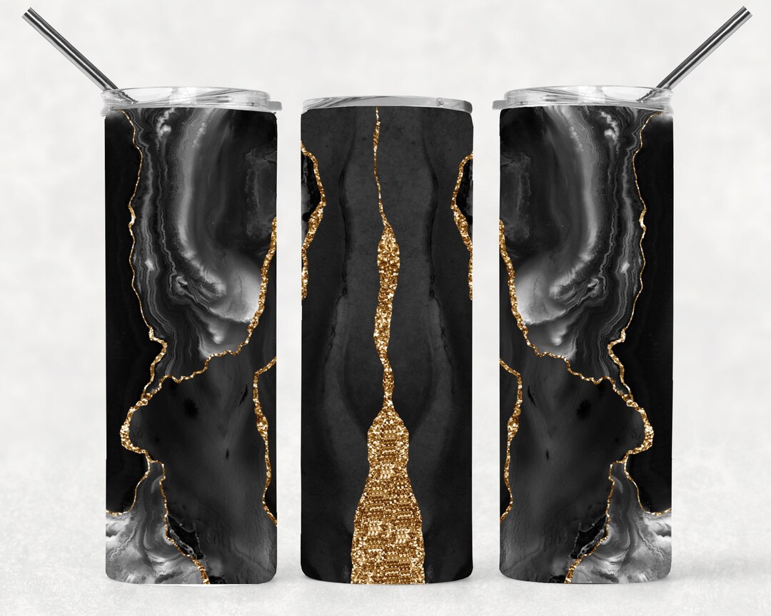 Black Gold Agate 20oz Skinny Tumbler Sublimation Design • Black Gold ...