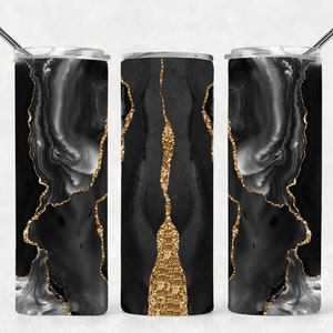 Black Gold Agate 20oz Skinny Tumbler Sublimation Design • Black Gold Glitter Skinny Tumbler Wrap • Sublimation  Png File  Digital Download