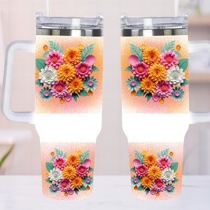 3D Flowers 40oz Quencher Tumbler Wrap -  Seamless PNG Tumbler Design Sublimation Designs Downloads - PNG