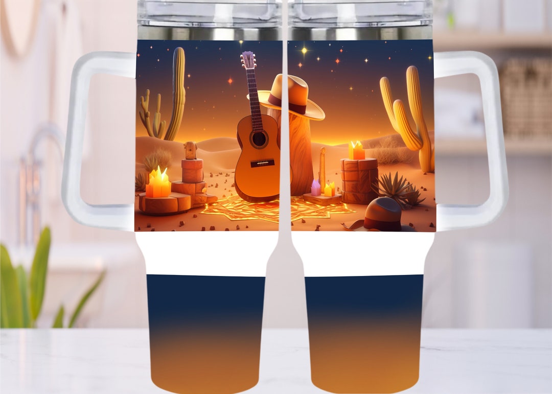 Western Guitar Desert 40oz Quencher Tumbler Wrap - Quencher PNG Tumbler ...