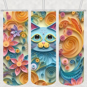 3D Cat Pastel Sublimation Tumbler Design Download PNG, 20 Oz Digital Tumbler Wrap PNG Download