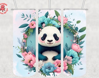 Panda tumbler wrap, cute panda png, 20 oz Skinny Tumbler Sublimation Design, Digital Download, Straight and Tapered Tumbler Wrap PNG