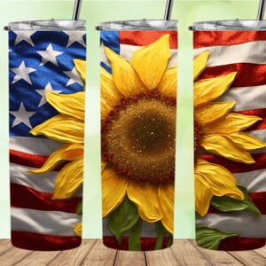 Patriotic Glitter Sunflower Sublimation Tumbler Design Download PNG, 20 Oz Digital Tumbler Wrap PNG Download
