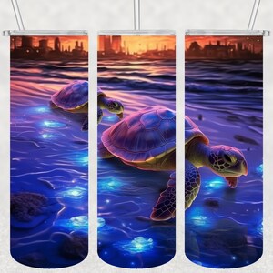 Sea Turtles, Neon Turtles, Tumbler Wrap 20 oz Skinny Tumbler Sublimation Design,  Instant Digital Download 4