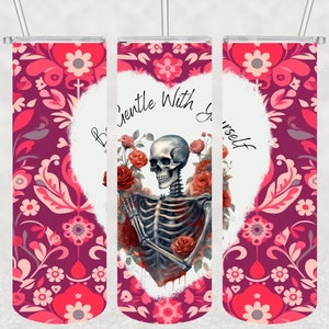 Geestelijke gezondheid 20 oz Skinny Tumbler Sublimation Design, Wees voorzichtig met jezelf, zelfliefde, digitale download, naadloze Tumbler Wrap PNG