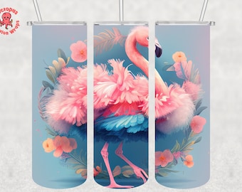 Flamingo tumbler wrap, floral flamingo png, 20 oz Skinny Tumbler Sublimation Design, Digital Download, Straight and Tapered Tumbler Wrap PNG