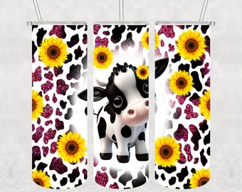 Cow tumbler design, baby cow wrap, cow png, floral, cute cow, 20 oz sublimation tumbler, flowers, spring, cow tumbler wrap, digital download