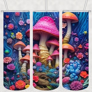 Design de copo de sublimação de cogumelo psicodélico 3D Download PNG, 20 Oz Digital Tumbler Wrap PNG Download 1