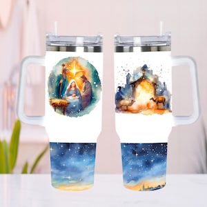 Nativity Watercolor 40oz Quencher Tumbler Wrap -  Seamless PNG Tumbler Design Sublimation Designs Downloads - PNG