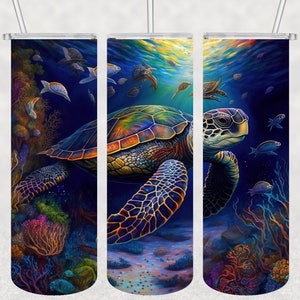 Turtle Glass 20 oz Skinny Tumbler Sublimation Design, Turtles Téléchargement numérique instantané PNG, Straight & Tapered Tumbler Wrap PNG