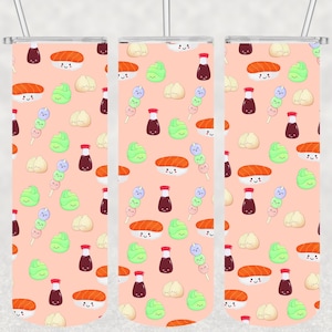Sushi 20 oz Skinny Tumbler Sublimation Design, cute sushi, kawaii sushi png, Digital Download, Seamless Tumbler Wrap PNG