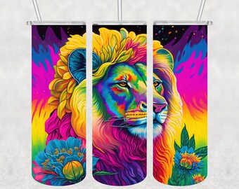 Lion Tumbler Wrap PNG, Lion 20 oz Skinny Tumbler Sublimation Design, Instant Digital Download