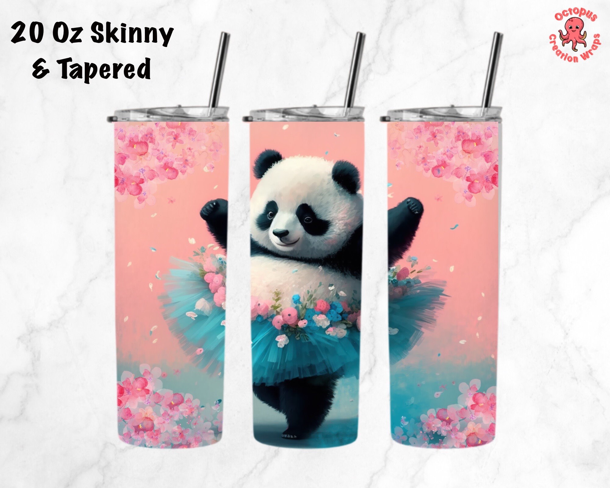 Panda Tumbler Wrap, Cute Panda Png, 20 Oz Skinny Tumbler Sublimation ...