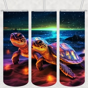 Sea Turtles, Neon Turtles, Tumbler Wrap 20 oz Skinny Tumbler Sublimation Design,  Instant Digital Download 6