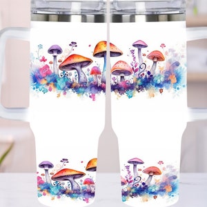 Cogumelo Aquarela 40 onças Quencher Tumbler Wrap - PNG Tumbler Design Sublimation Designs Downloads - PNG