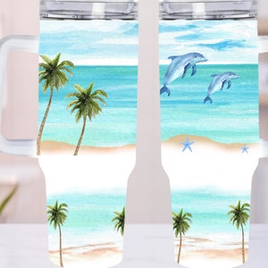 Strand Aquarell Delfine 40 Unzen Quencher Tumbler Wrap - PNG Tumbler Design Sublimation Designs Downloads - PNG