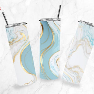 Agate, Blue and Gold Marble Abstract Marble Sublimation Designs Downloads - Skinny Tumbler 20oz Design