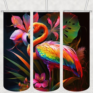 Flamingo tumbler wrap, Neon flamingo png, 20 oz Skinny Tumbler Sublimation Design, Digital Download, Straight and Tapered Tumbler Wrap PNG
