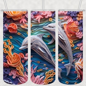 3D Delfin Wrap, 3D Sea Life png, 20 Unzen Skinny Tumbler Sublimation Design, digitaler Download, gerade und konisch Tumbler Wrap PNG 9