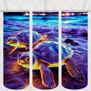 Sea Turtles, Neon Turtles, Tumbler Wrap 20 oz Skinny Tumbler Sublimation Design,  Instant Digital Download 7