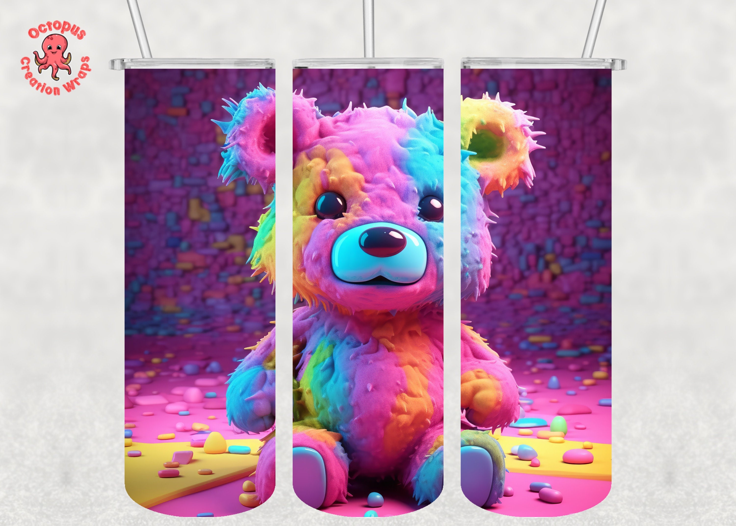 Teddy Bear Tumbler Wrap, Drippy Bear Png, 20 Oz Skinny Tumbler ...